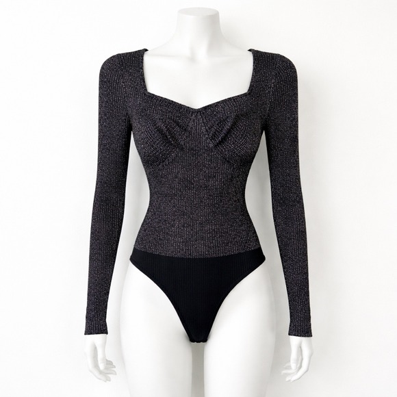 Abercrombie & Fitch Tops - Abercrombie Fitch Black Metallic Knit Thong Bodysuit Women's‎ Small